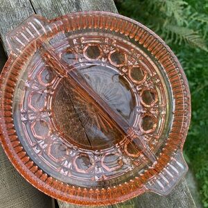 Vintage pink glass divided bowl